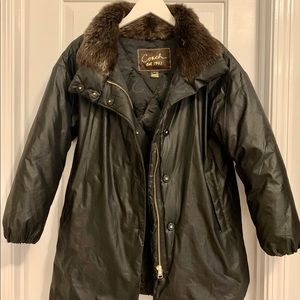Black Coach winter puffer jacket with fur neck